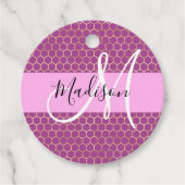 Glam Fuchsia Metallic Pink Honeycomb Monogram Naam Bedankjes Labels (Voorkant)