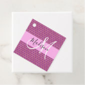 Glam Fuchsia Metallic Pink Honeycomb Monogram Naam Bedankjes Labels (In situ)