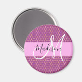 Glam Fuchsia Metallic Pink Honeycomb Monogram Naam Magneet (Voorkant / Achterkant)