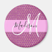 Glam Fuchsia Metallic Pink Honeycomb Monogram Naam Magneet (Voorkant)