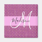 Glam Fuchsia Metallic Pink Honeycomb Monogram Naam Magneet (Voorkant)