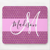 Glam Fuchsia Metallic Pink Honeycomb Monogram Naam Muismat (Voorkant)