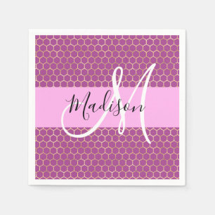 Glam Fuchsia Metallic Pink Honeycomb Monogram Naam Servet