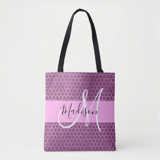 Glam Fuchsia Metallic Pink Honeycomb Monogram Naam Tote Bag (Voorkant)