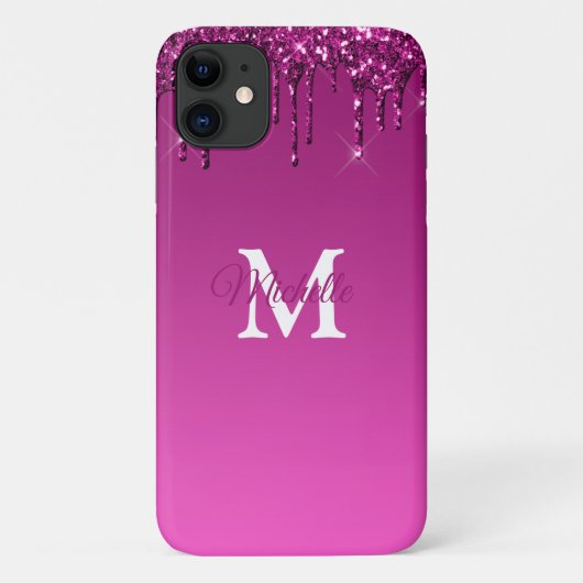 Glam & Fuchsia Ombre Glitter Gepersonaliseerd Mono Case-Mate iPhone Case (Achterkant)