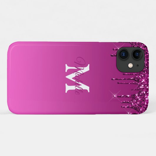 Glam & Fuchsia Ombre Glitter Gepersonaliseerd Mono Case-Mate iPhone Case (Achterkant (horizontaal))