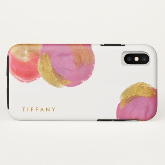 Glam Fuchsia Pink and Gold Circles op wit Case-Mate iPhone Case (Achterkant (horizontaal))