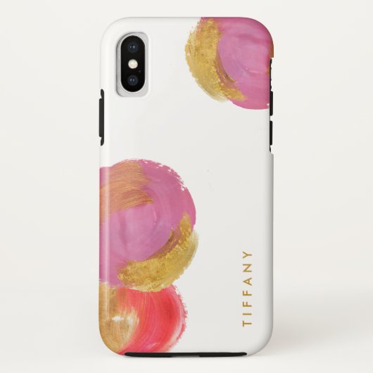 Glam Fuchsia Pink and Gold Circles op wit Case-Mate iPhone Case (Achterkant)
