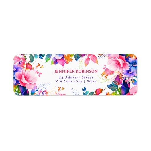 Glam Garden Waterverf Bloemen Verjaardagsfeest Etiket (Voorkant)