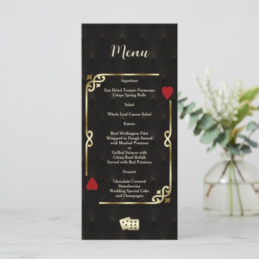 Glam Gatsby Casino Las Vegas Poker Wedding Menu (Staand voorkant)