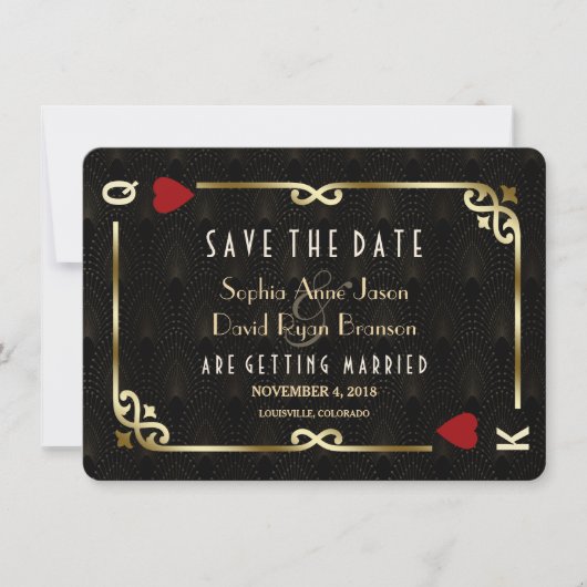 Glam Gatsby Casino Las Vegas Poker Wedding Save The Date (Voorkant)