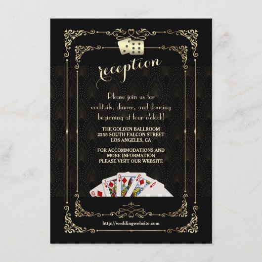 Glam Gatsby Casino Vegas Wedding Reception Informatiekaartje (Voorkant)