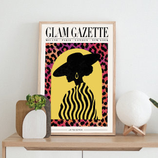 Glam Gazette Modieus Poster | Luipaard Muurkunst Canvas Afdruk