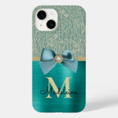 glam geborsteld Blauwgroen textiellook monogram Case-Mate iPhone Case (Achterkant)