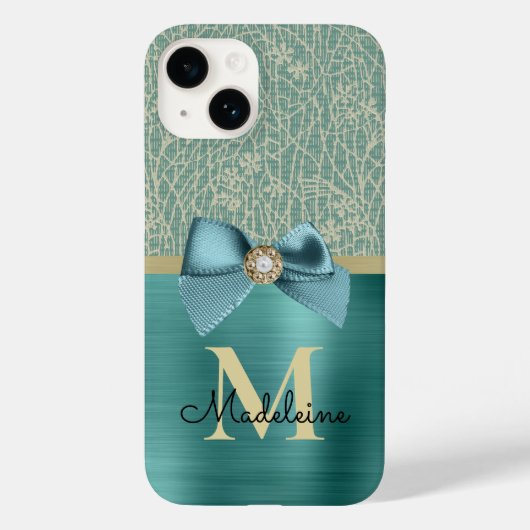 glam geborsteld Blauwgroen textiellook monogram Case-Mate iPhone Case (Achterkant)