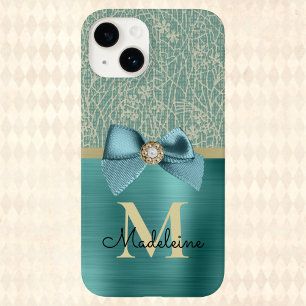 glam geborsteld Blauwgroen textiellook monogram Case-Mate iPhone 14 Hoesje