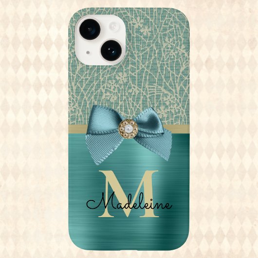 glam geborsteld Blauwgroen textiellook monogram Case-Mate iPhone Case