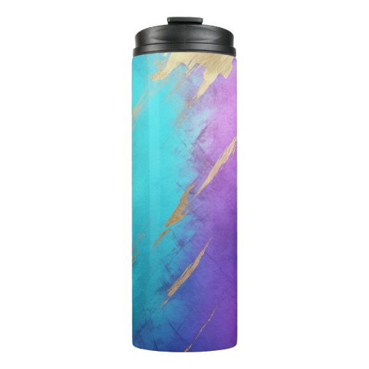 Glam gedesdistresseerde paarse turquoise goud thermosbeker (Voorkant)