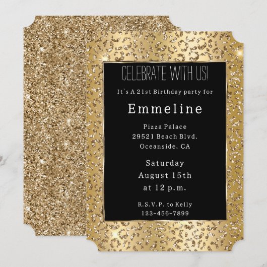 Glam Geel Goud Glitter Luipaard Kaart (Voorkant / Achterkant)