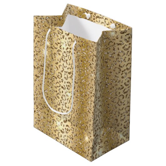 Glam Geel Goud Glitter Luipaard Medium Cadeauzakje (Voorkant Gekanteld)