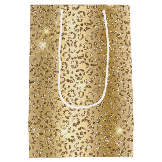 Glam Geel Goud Glitter Luipaard Medium Cadeauzakje (Achterkant)