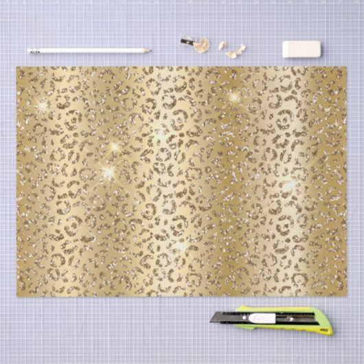 Glam Geel Goud Glitter Luipaard Tissuepapier (Craft)