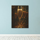 Glam Gelukkig Nieuwjaar Steampunk Champagne Canvas Afdruk (Insitu (Houten vloer))