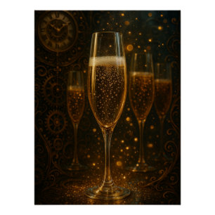 Glam Gelukkig Nieuwjaar Steampunk Champagne Perfect Poster
