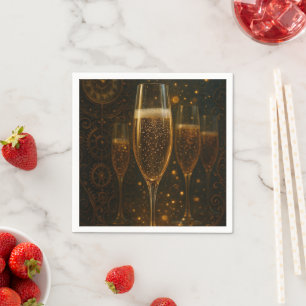 Glam Gelukkig Nieuwjaar Steampunk Champagne  Servet