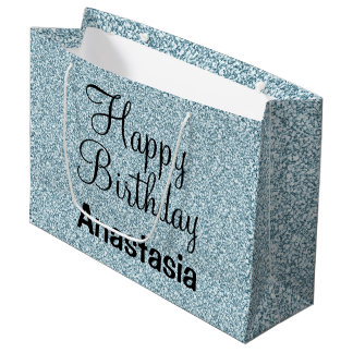 Glam Gelukkige Verjaardag Blauw Zilver Glitters Gl Groot Cadeauzakje