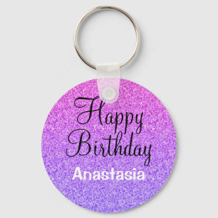 Glam Gelukkige Verjaardag Ombre Paarse Glitters Gl Sleutelhanger