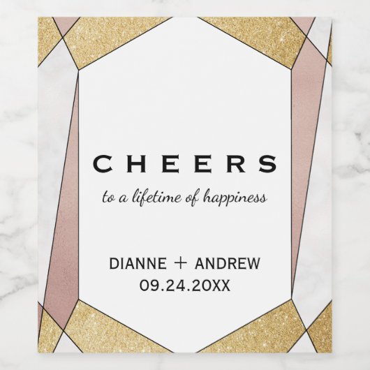 Glam Geometric Diamond Cheers Wine Labels Wijn Etiket (Enkel label)