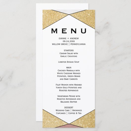 Glam Geometric Diamond Dinner Menu Kaart (Voorkant / Achterkant)