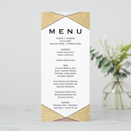 Glam Geometric Diamond Dinner Menu Kaart (Staand voorkant)