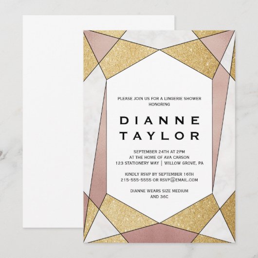 Glam Geometric Diamond Lingerie Shower Kaart (Voorkant / Achterkant)