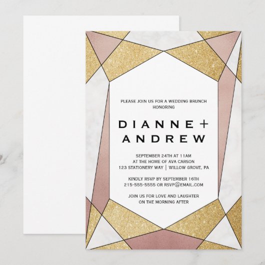 Glam Geometric Diamond Wedding Brunch Kaart (Voorkant / Achterkant)