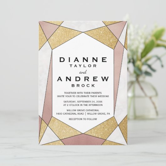 Glam Geometric Diamond Wedding Kaart (Staand voorkant)