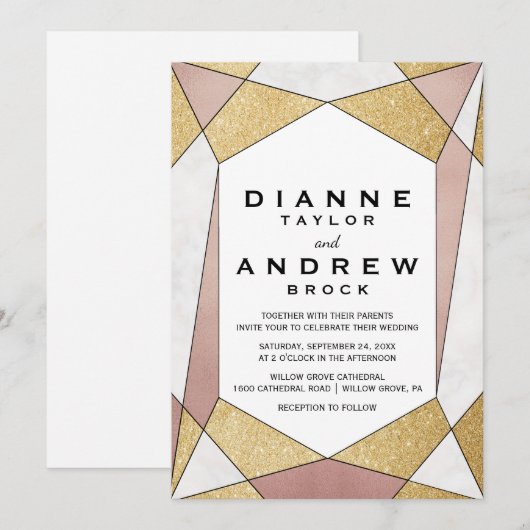 Glam Geometric Diamond Wedding Kaart (Voorkant / Achterkant)