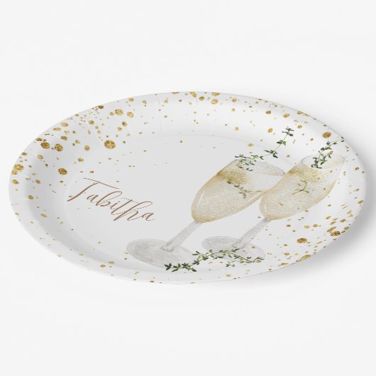 Glam gepersonaliseerde champagneglazen Vrijgezelle Papieren Bordje (Gekanteld)