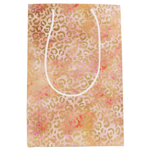Glam Girale Peach roze Blush leopard print Medium Cadeauzakje (Voorkant)