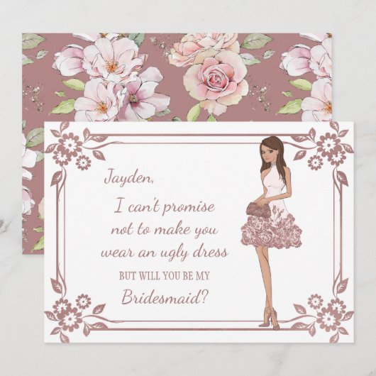 Glam Girl Bridesmaid-voorstel Kaart (Voorkant / Achterkant)