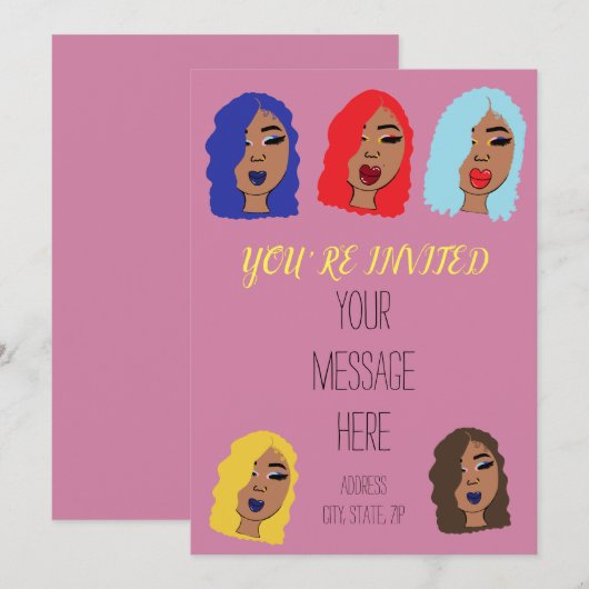 Glam Girls Girly Pink Party Uitnodiging (Voorkant / Achterkant)