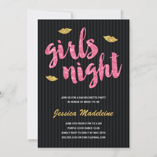 Glam Girls Night | Glitter Kijk Bachelorette Party Kaart (Voorkant)