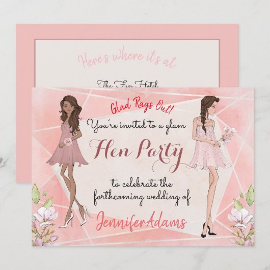 Glam Girls Peach Geometric Hens Party Kaart (Voorkant / Achterkant)