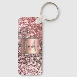 Glam Girly Blush Pink Gitter Design Name Monogram Sleutelhanger