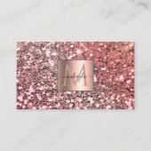 Glam Girly Blush Pink Gitter Design Name Monogram Visitekaartje (Voorkant)