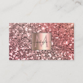 Glam Girly Blush Pink Gitter Design Name Monogram Visitekaartje