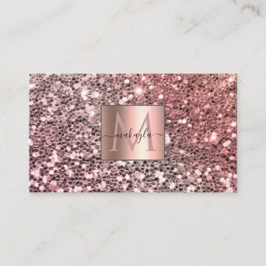 Glam Girly Blush Pink Gitter Design Name Monogram Visitekaartje (Voorkant)
