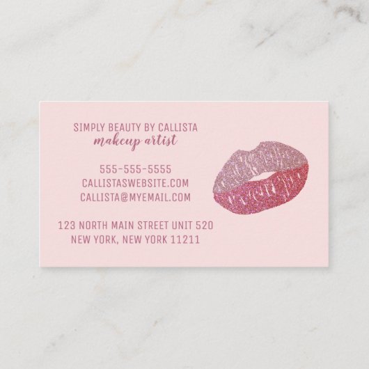 Glam Girly Blush Pink Glitter Folie Lips Make-up Visitekaartje (Achterkant)