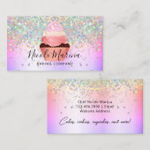 Glam Girly Cupcake Bakery Faux Holographic Glitter Visitekaartje (Voorkant / Achterkant)